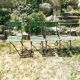 4 old iron and wood garden folding chairs