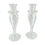 Paire d'anciens bougeoirs en cristal gravé taillé, style Sirius, Saint Louis