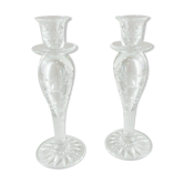 Pair of old carved engraved crystal candlesticks, Sirius style, Saint Louis