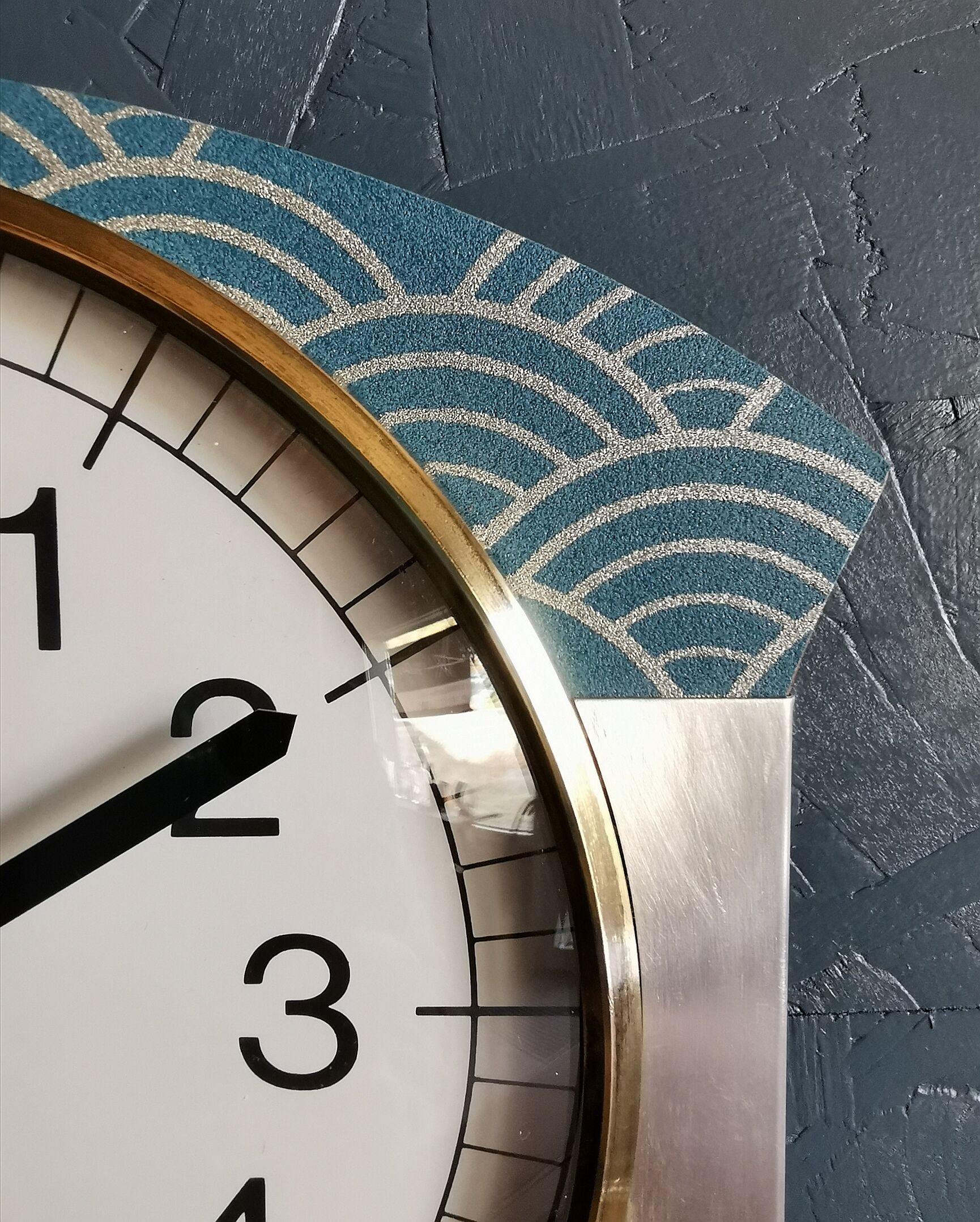 Vintage clock silent rectangular wall clock Japy blue silver