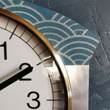 Vintage clock silent rectangular wall clock Japy blue silver