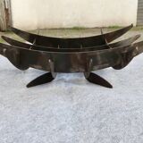 Table Basse, Table de Salon "Brutaliste" Design années 1970 Verre et Acier