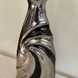 Vase vintage en faïence laquée argenté et noir estampillé