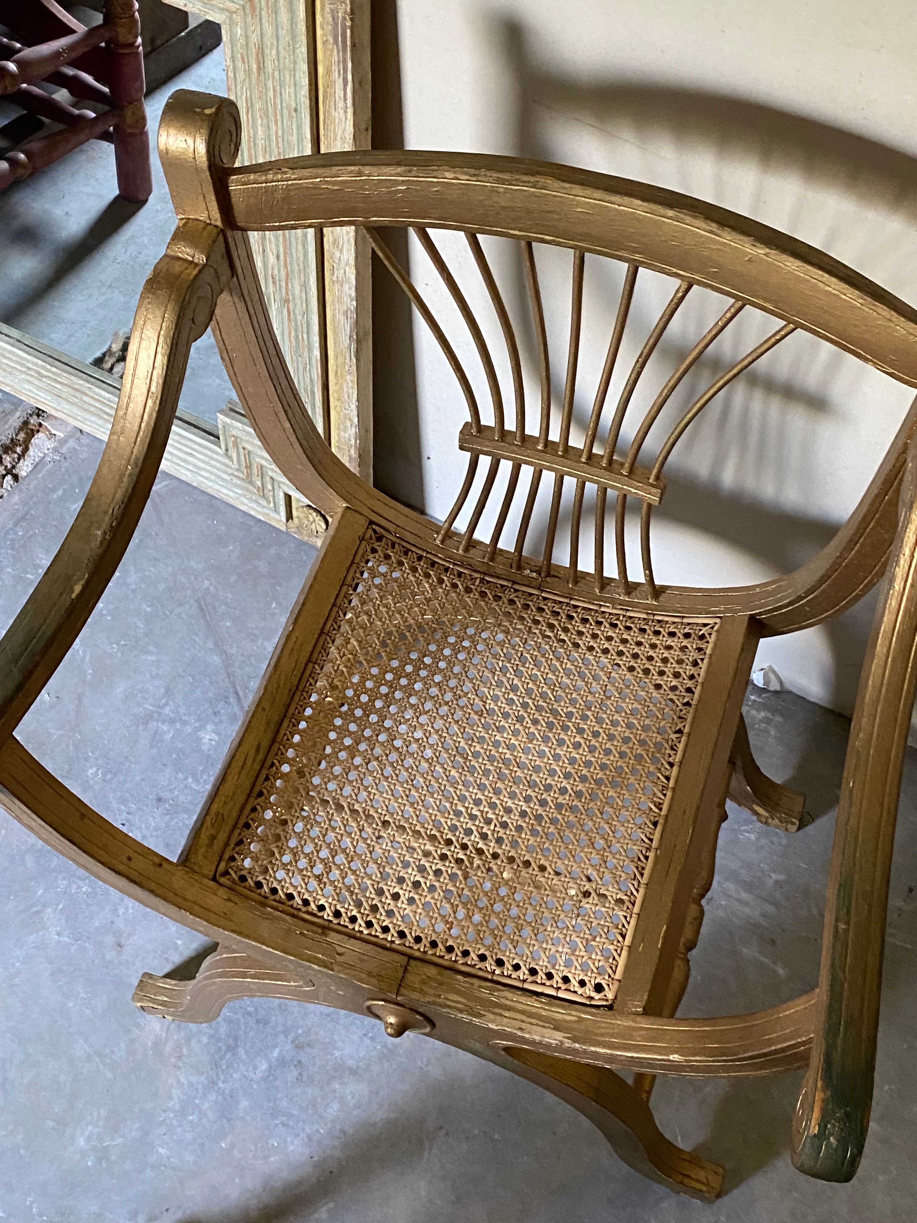 Pair of canework golden armchairs
