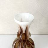 Murano glass vase, white and brown opaline with a swirl pattern from the 1970s.