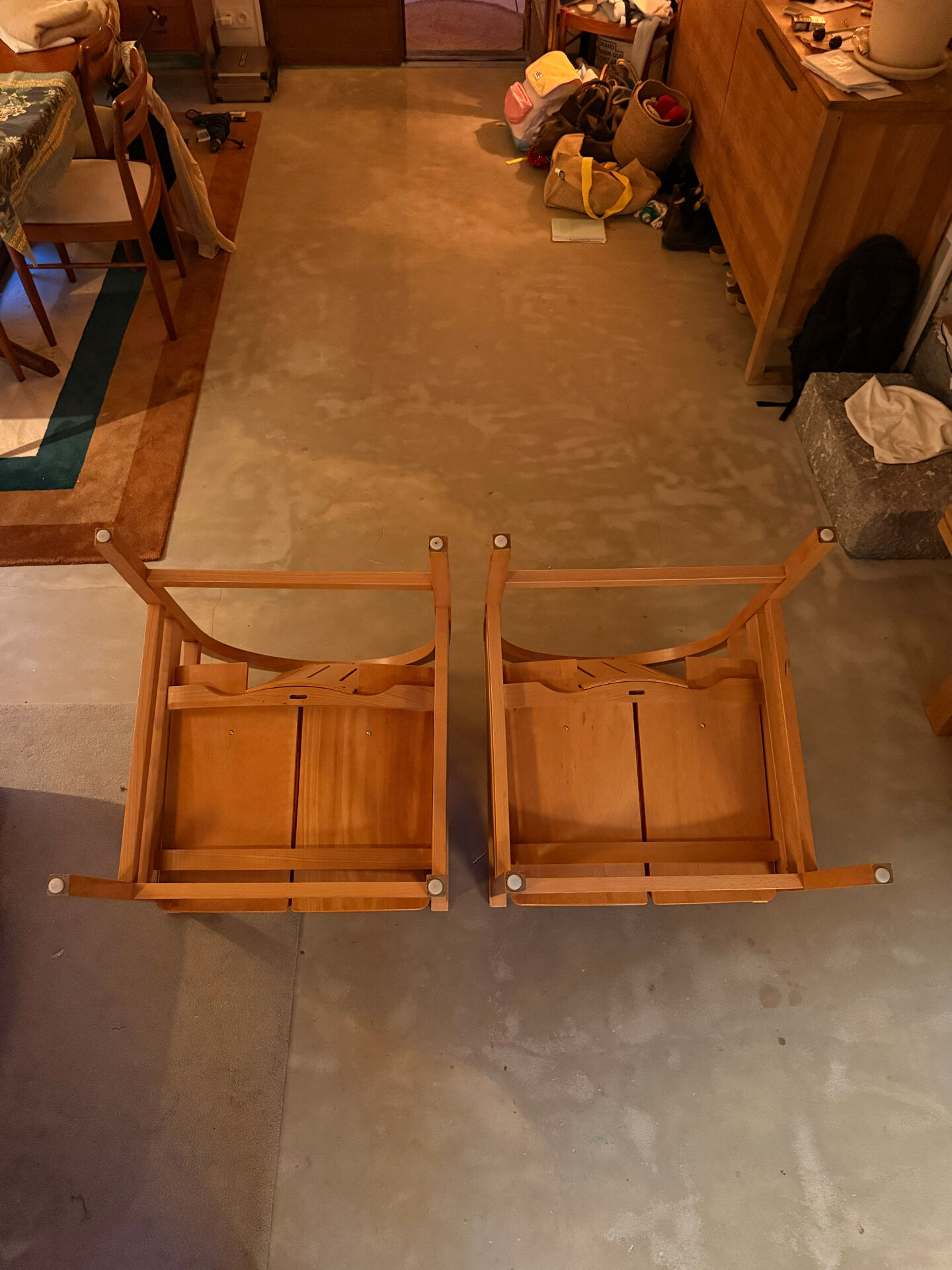 Pair of vintage Baumann armchairs – 1960s/70s design – Light wood