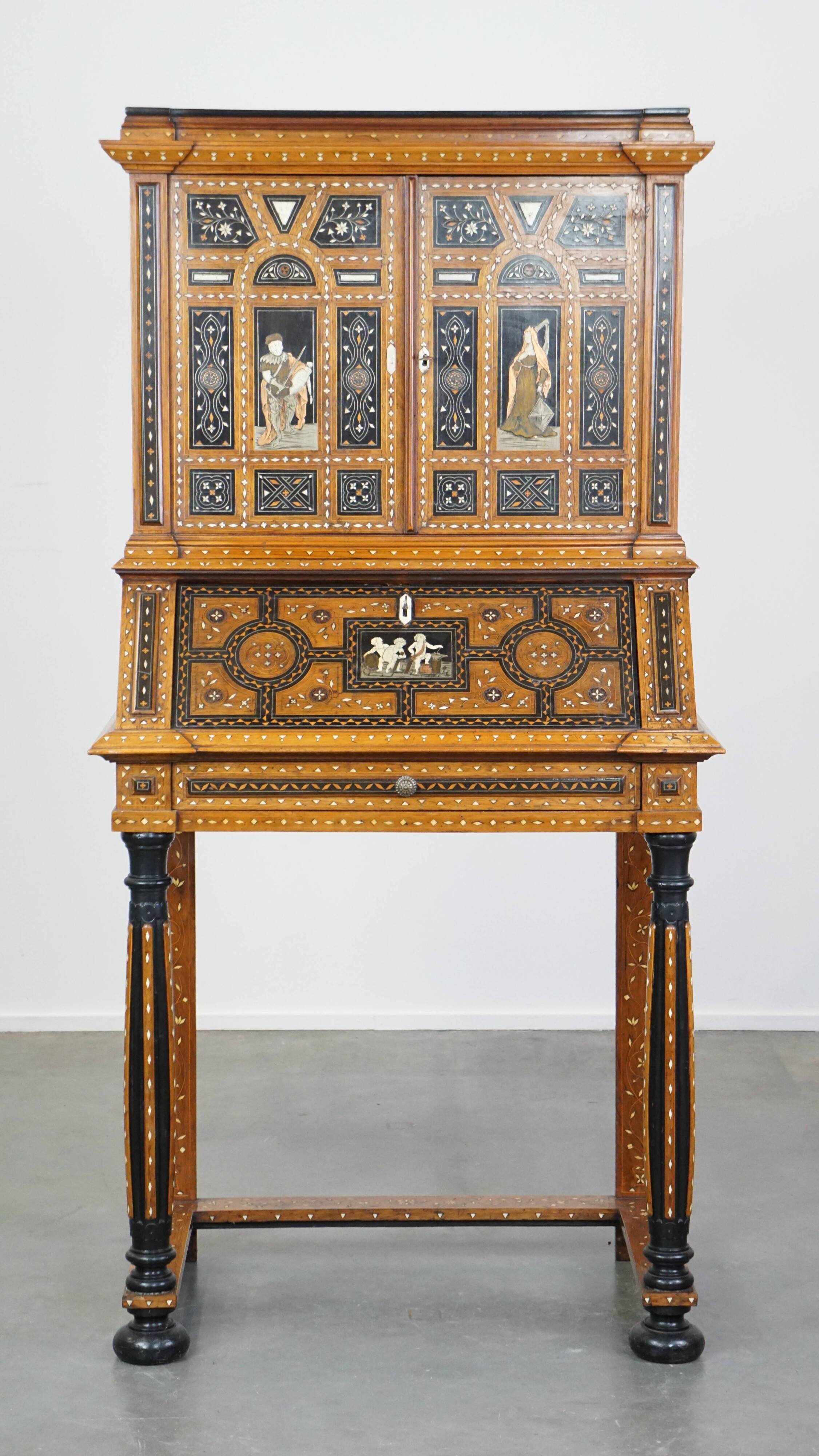 Inlaid antique Italian secretary in Moorish style, circa 1860