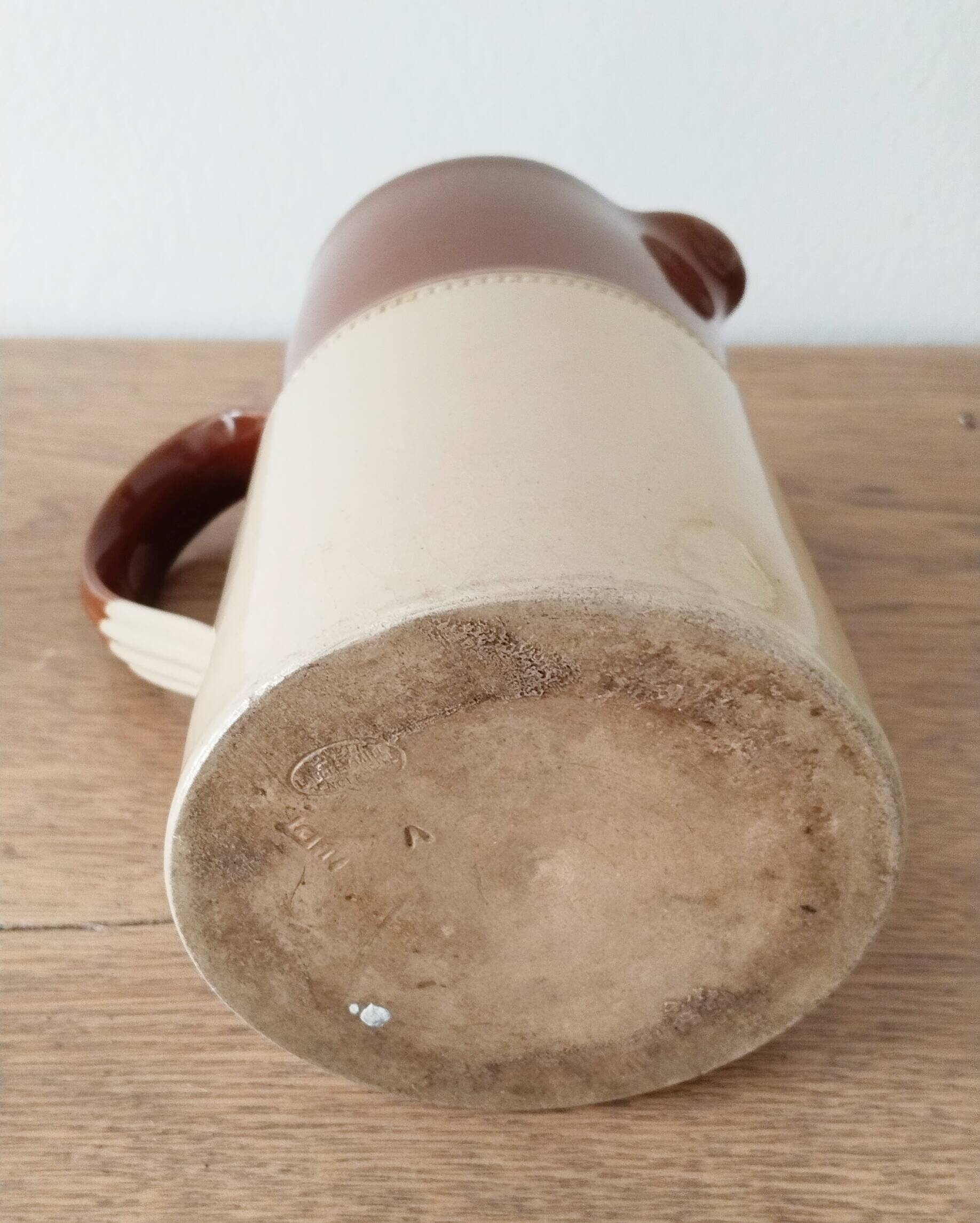 Beige earthenware pitcher, 19th century English pitcher, Lovatt Langley