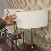 Pair of leather and brass table lamps from the 1960s, originating from Belgium.