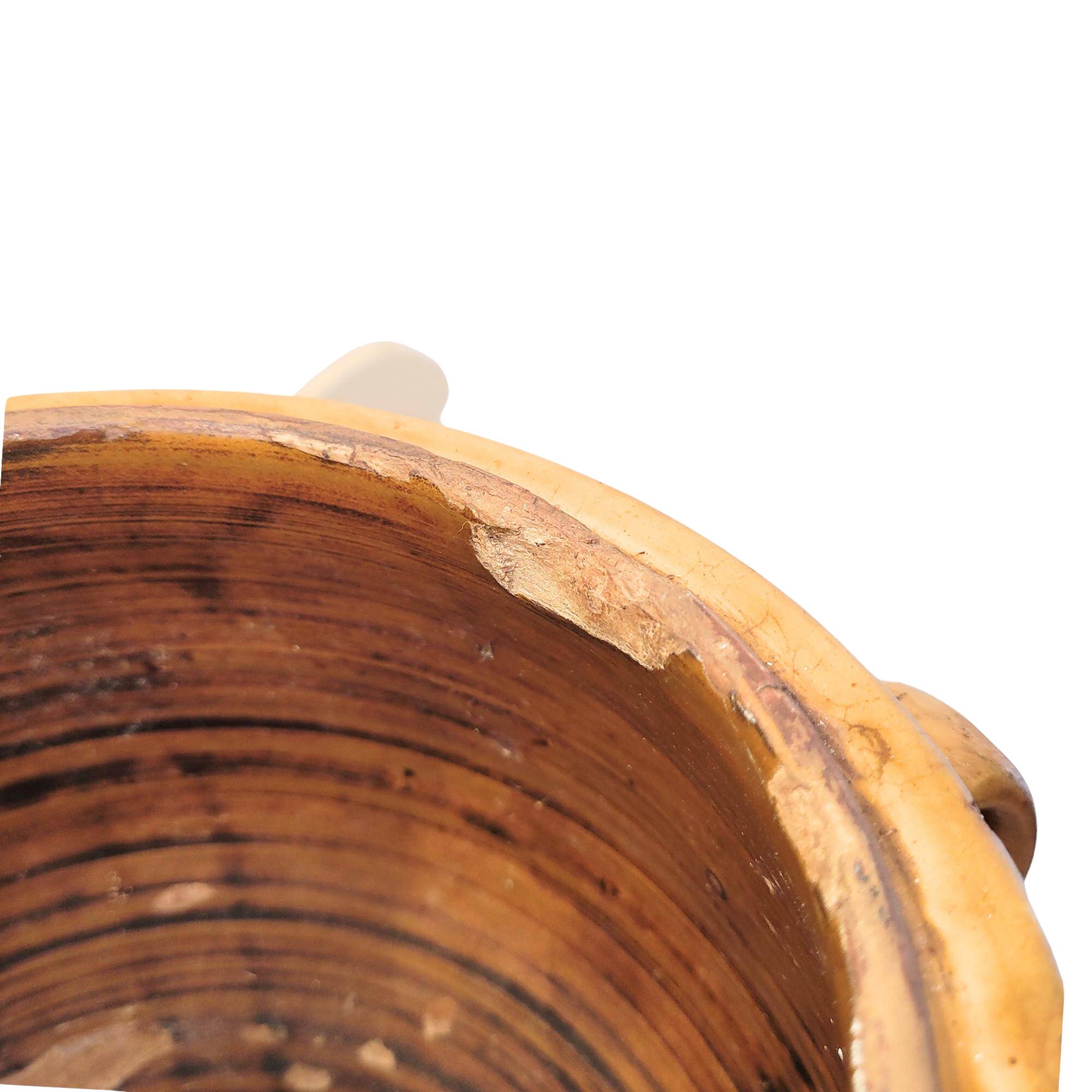 Antique yellow enamelled jam pot – 19th century terracotta – South of France