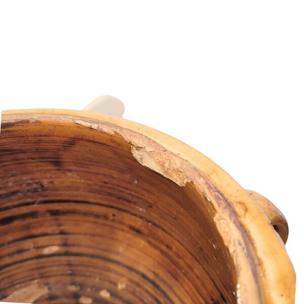 Ancien pot de confit émaillé jaune – Terre cuite XIXe – Sud de la France