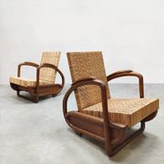 2 fauteuils en rotin tressé, Art Déco