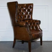 Chesterfield Porter Wingback Chair in Hand-Dyed Leather