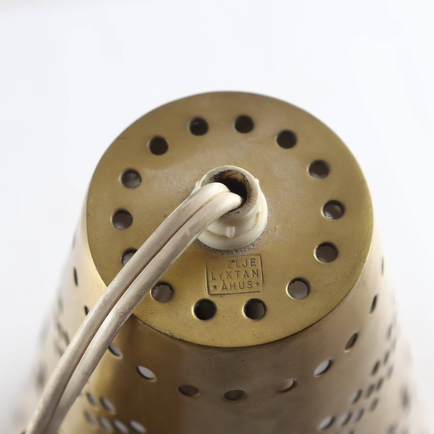 Hans Bergström brass ceiling light, conical shape Ateljé Lyktan 1950s