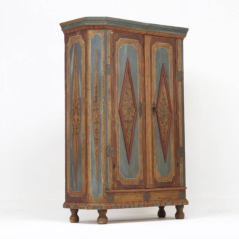 Armoire de mariée peinte art populaire de ferme rustique, 1827