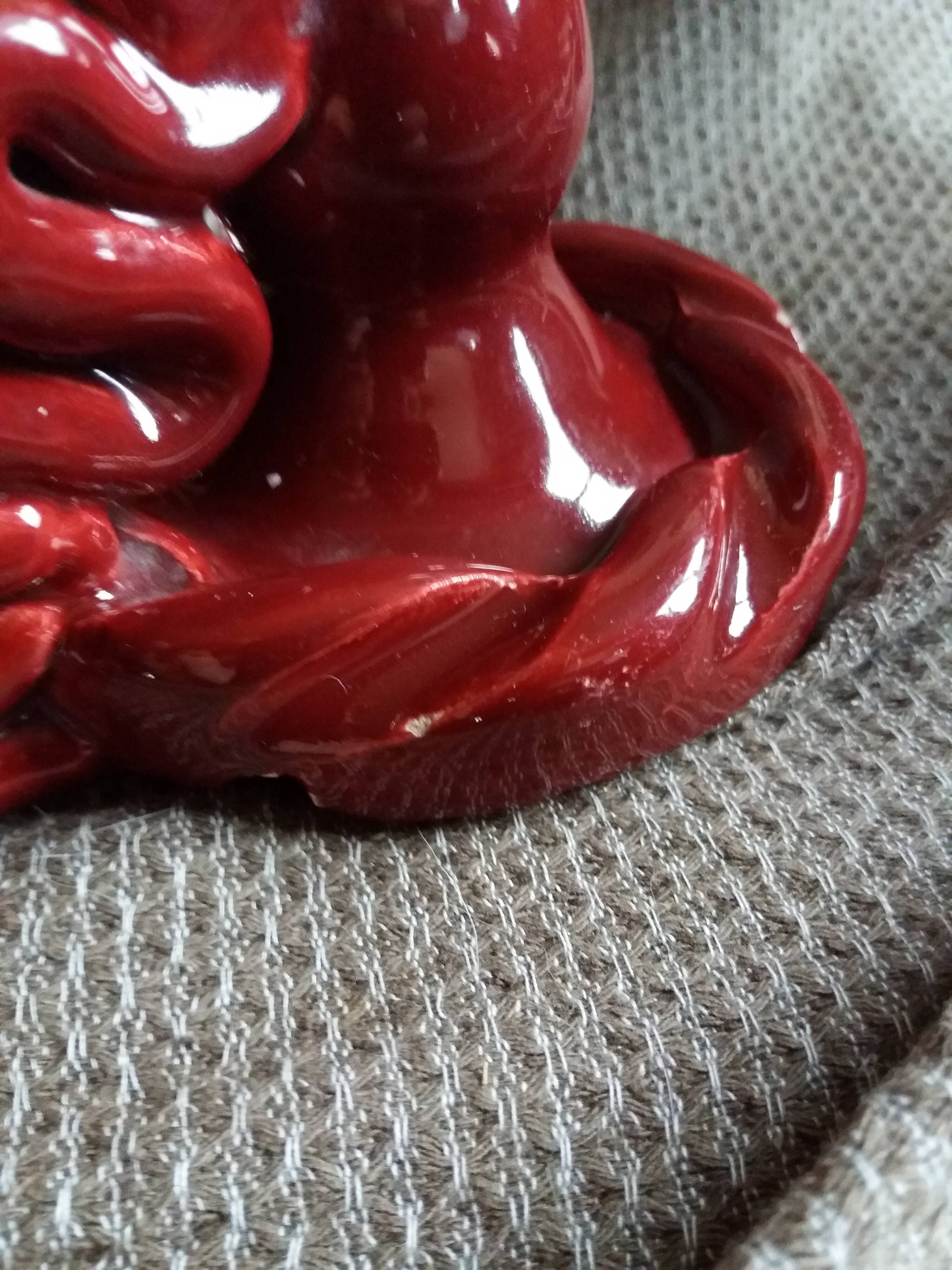 Vallauris style burgundy slip candle holder