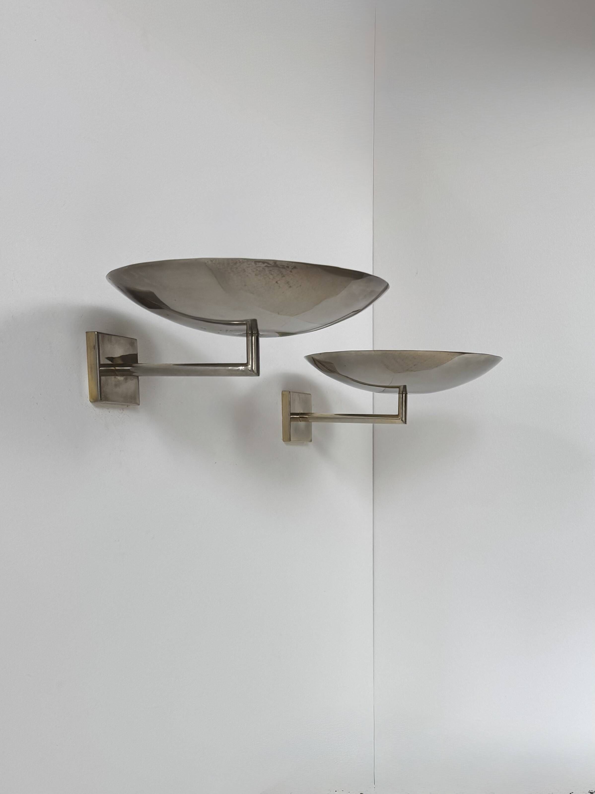 Pair of vintage wall lights, chrome metal, France, 1970.