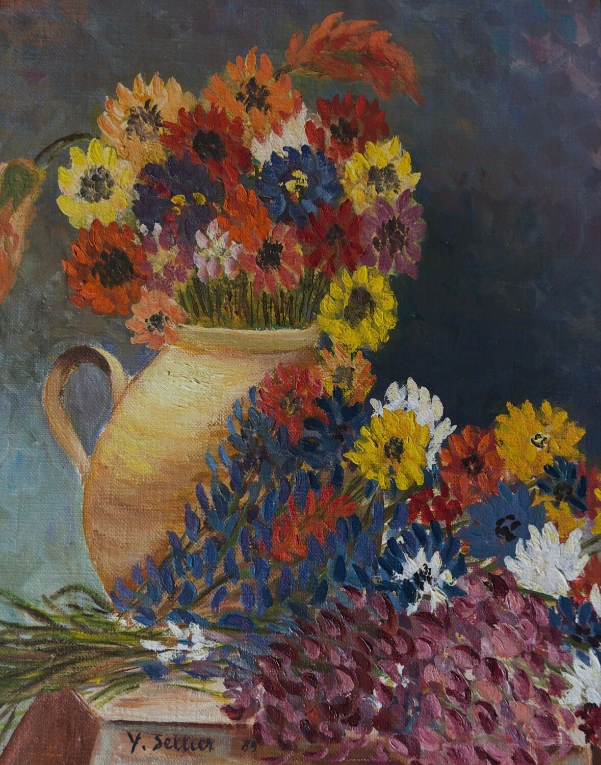 Framed oil on canvas – Flower bouquet, Yvonne Sellier