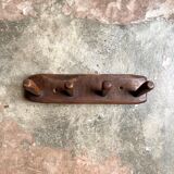 Brutalist wall coat rack 4 dark wood hooks