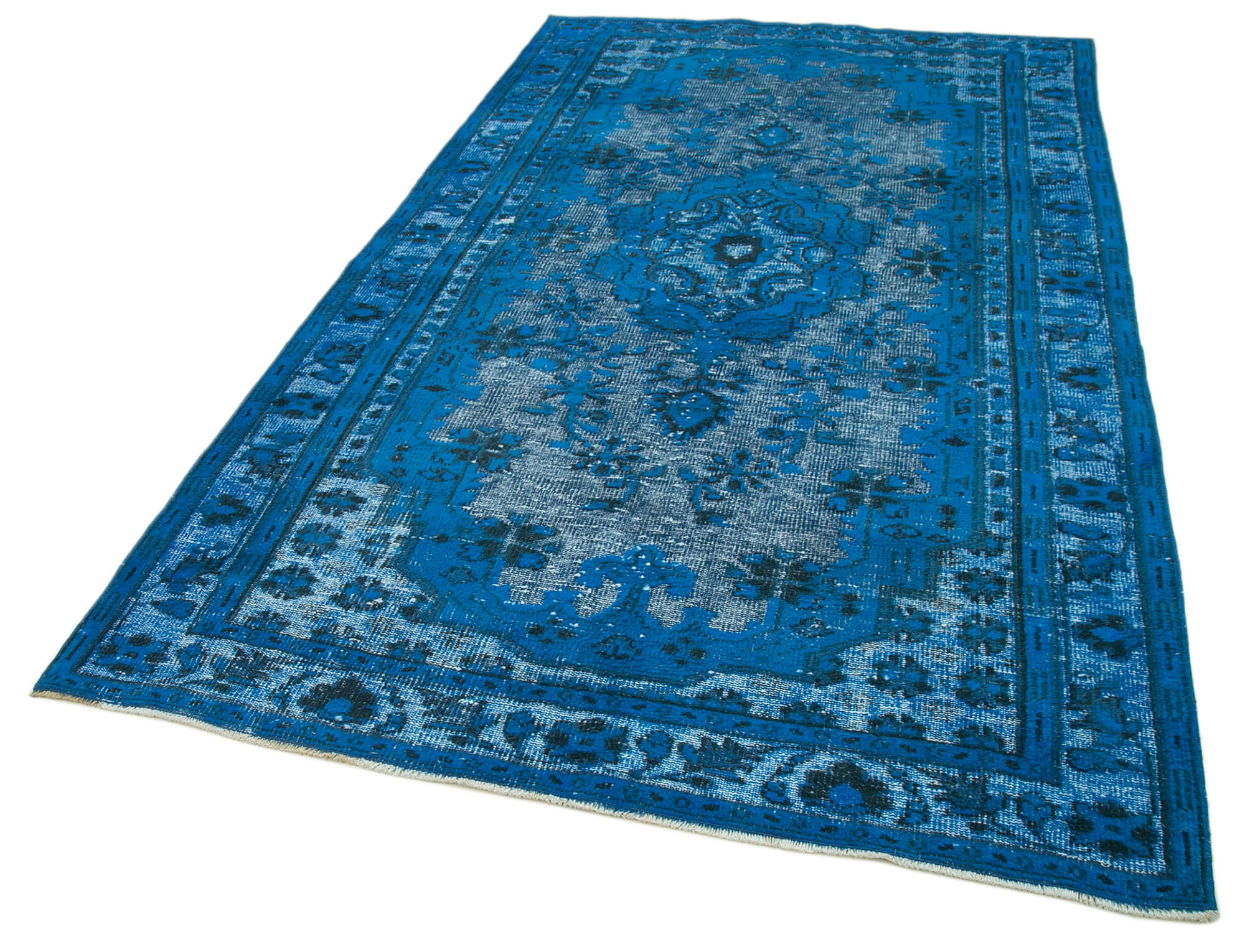 Handmade carved anatolian 1970s 172 cm x 289 cm blue rug