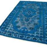Handmade carved anatolian 1970s 172 cm x 289 cm blue rug