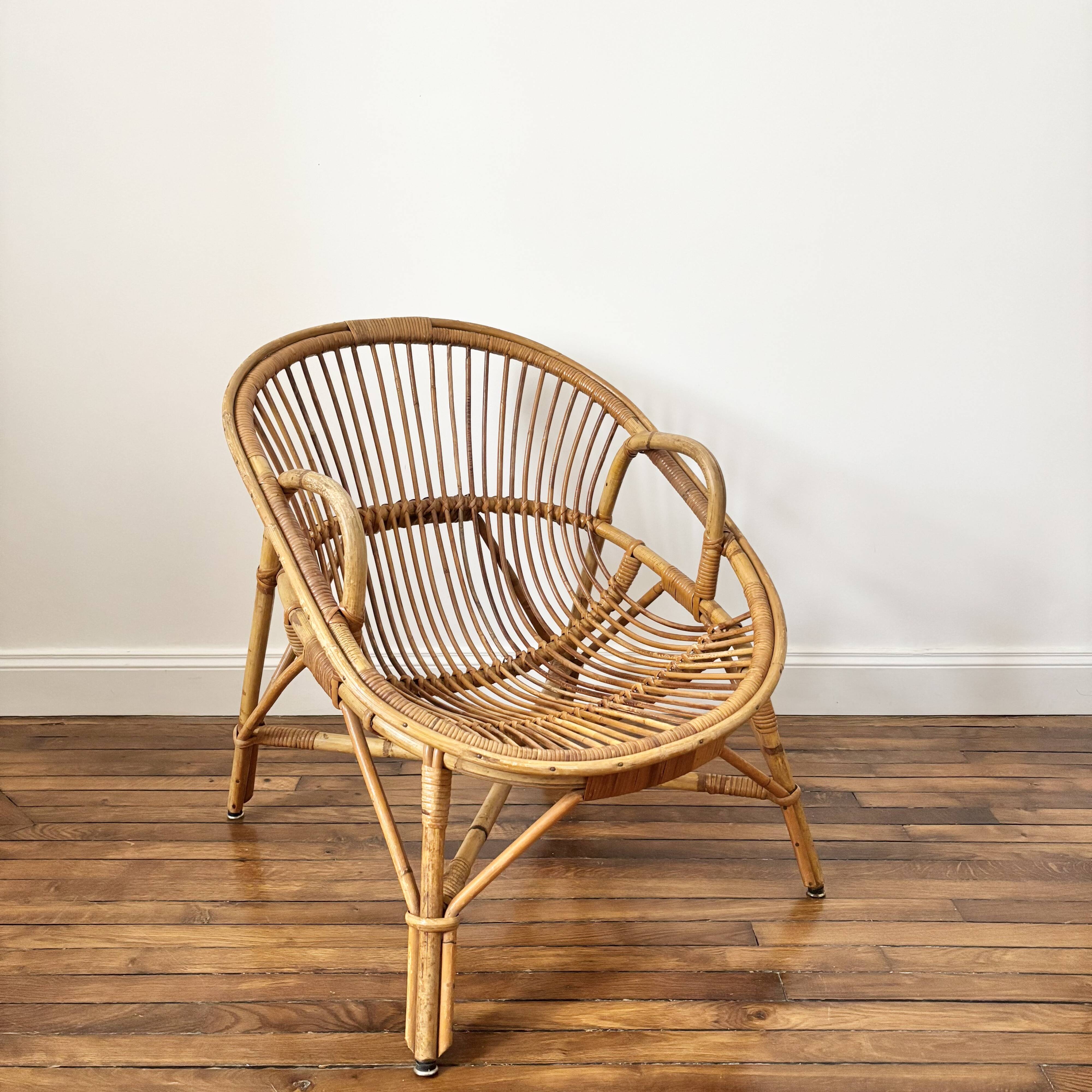 fauteuil en rotin vintage