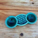 Salière double vintage en céramique vert émaillé 60's