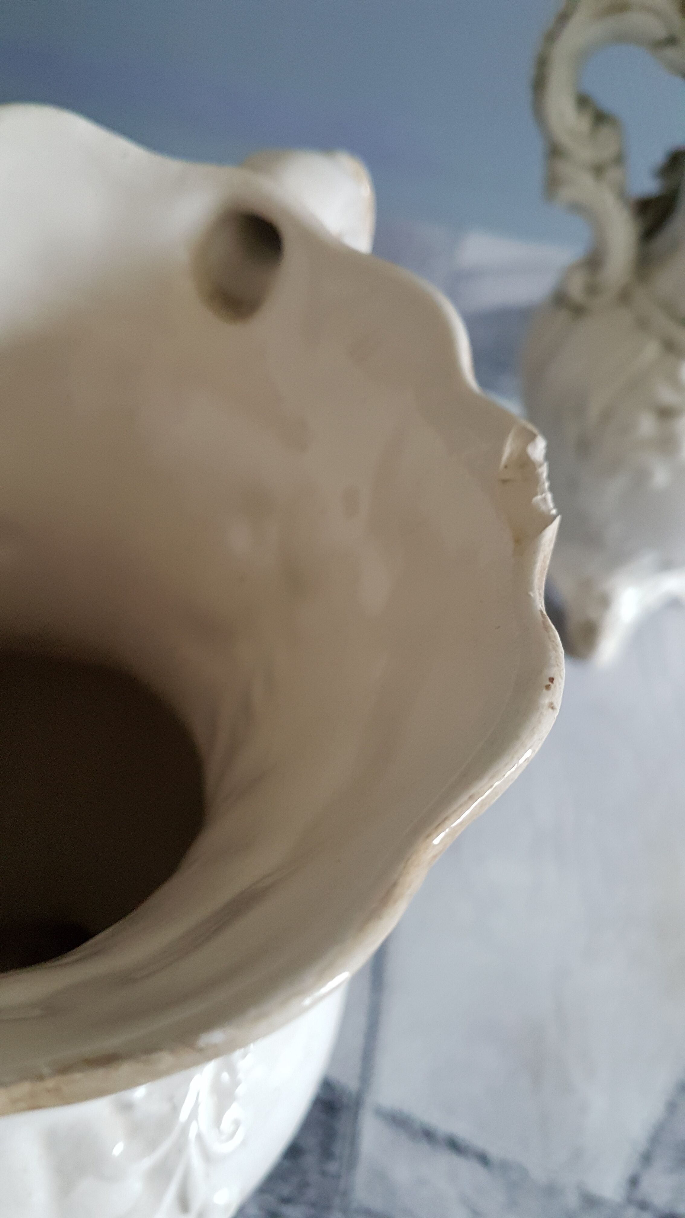 White dabbling vases with capodimonte porcelain floral decoration