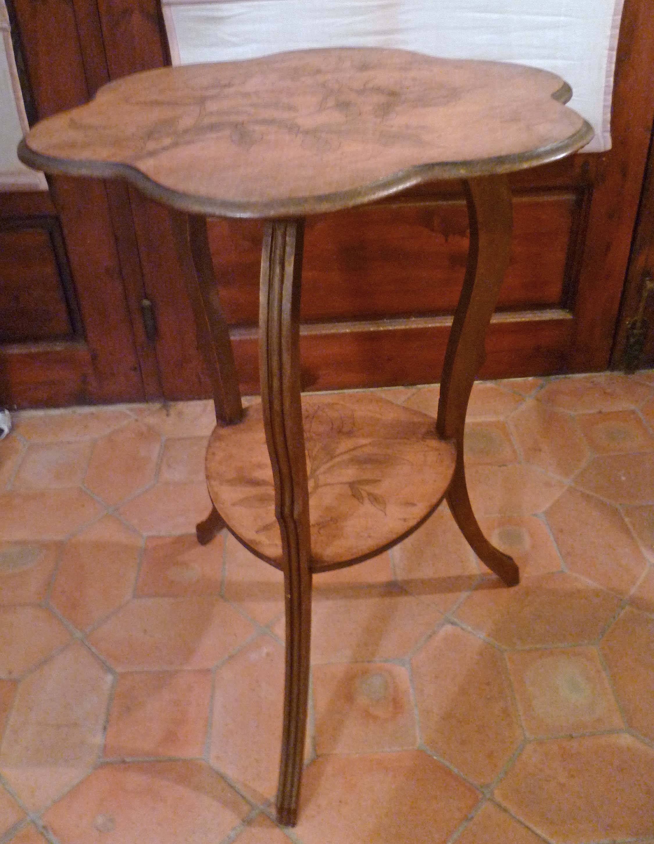 Gueridon table in art nouveau style with floral decoration, signed gervaise.