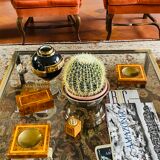 Cendriers en laiton et bois, briquet et boîte à cigares, italie 1970