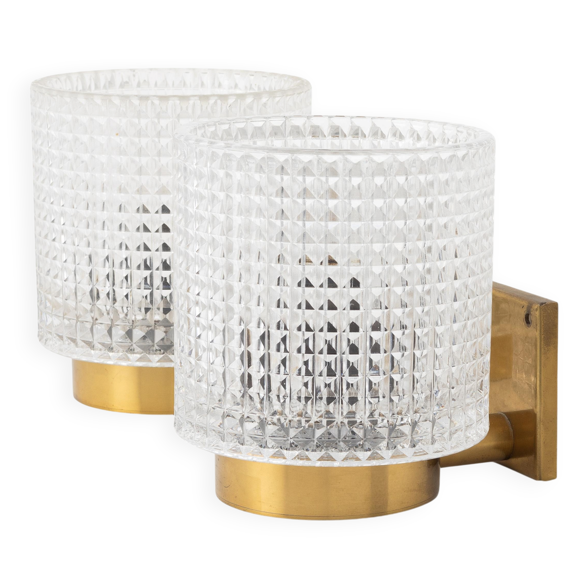 Carl Fagerlund for Orrefors Pair of wall lights in brass and glass Sweden 1960