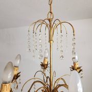 Messing vergoldet 6-Licht Kronleuchter Lampe Wasserfall Kristall 1950-1970