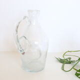 Bubbled glass pitcher with ice tank, handcrafted, French vintag manufacturing