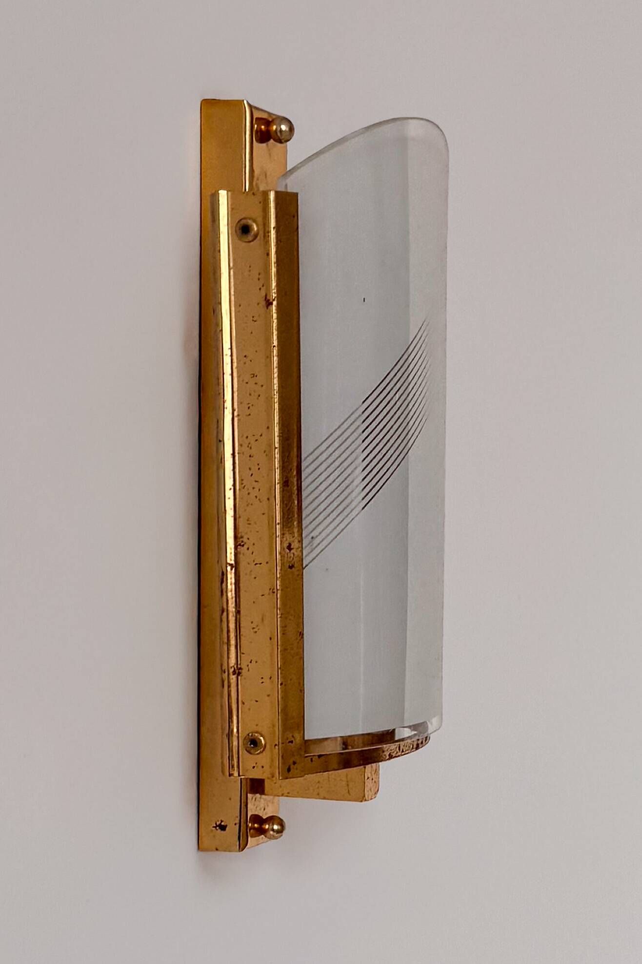 Vintage brass and glass wall light, France, 1970.