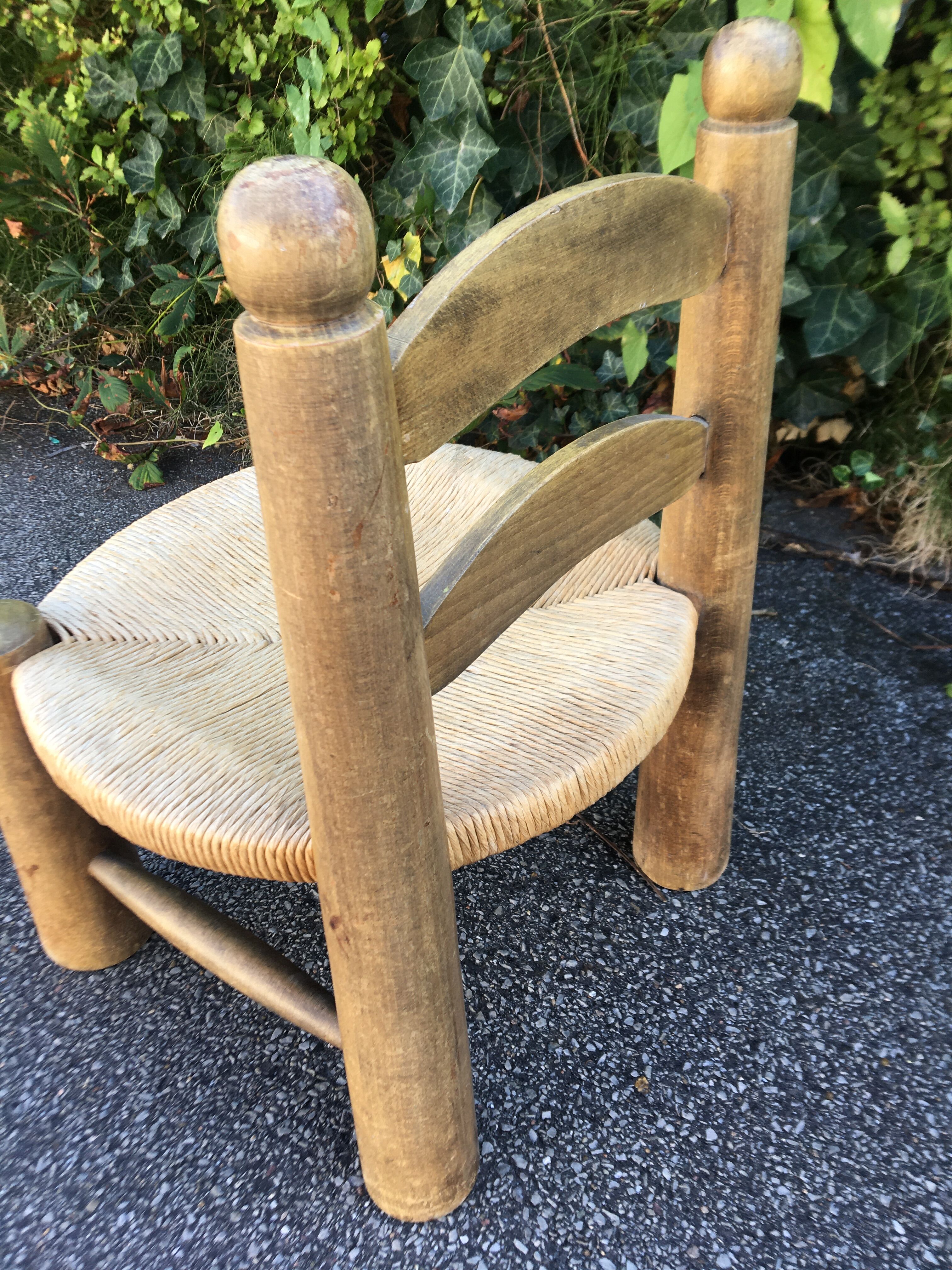 Low wooden chair and straw 50s