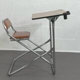 Vintage folding school desk with faux leather seat