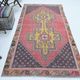 4x8 Pale Red Geometric Vintage Rug, 129x258Cm