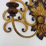 Large pair of Italian wall sconces in gilded wrought iron, 3 lights. 50