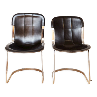 Steel & leather dining chairs for cidue, 1960s, set of 2