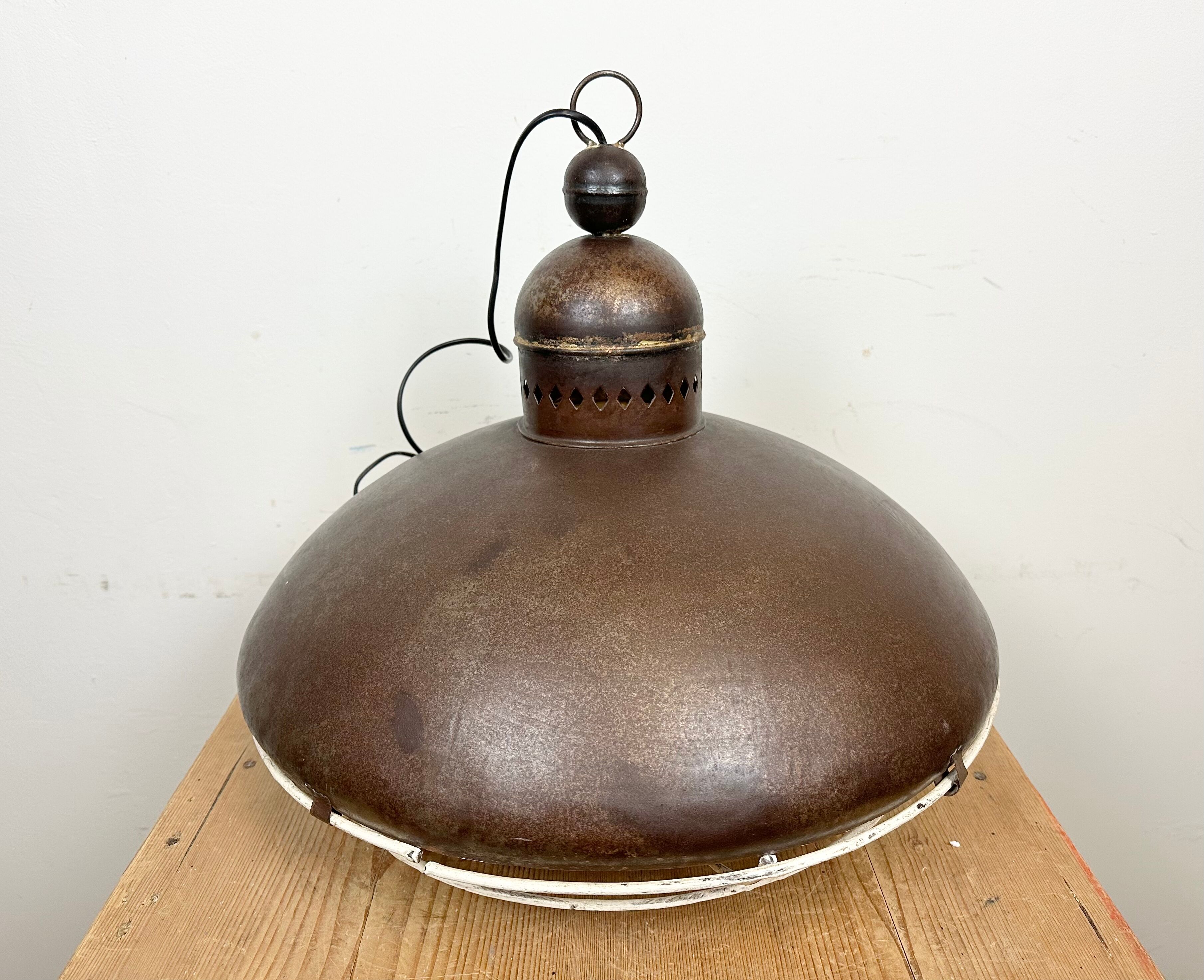 Large Brown Industrial Lamp with Iron Grid, 1960s