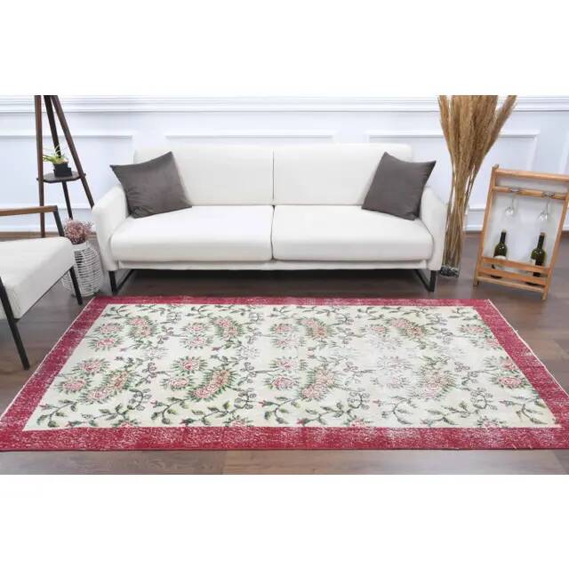 1970s Turkish Oushak Handmade Wool Cotton Beige Area Rug 127x235