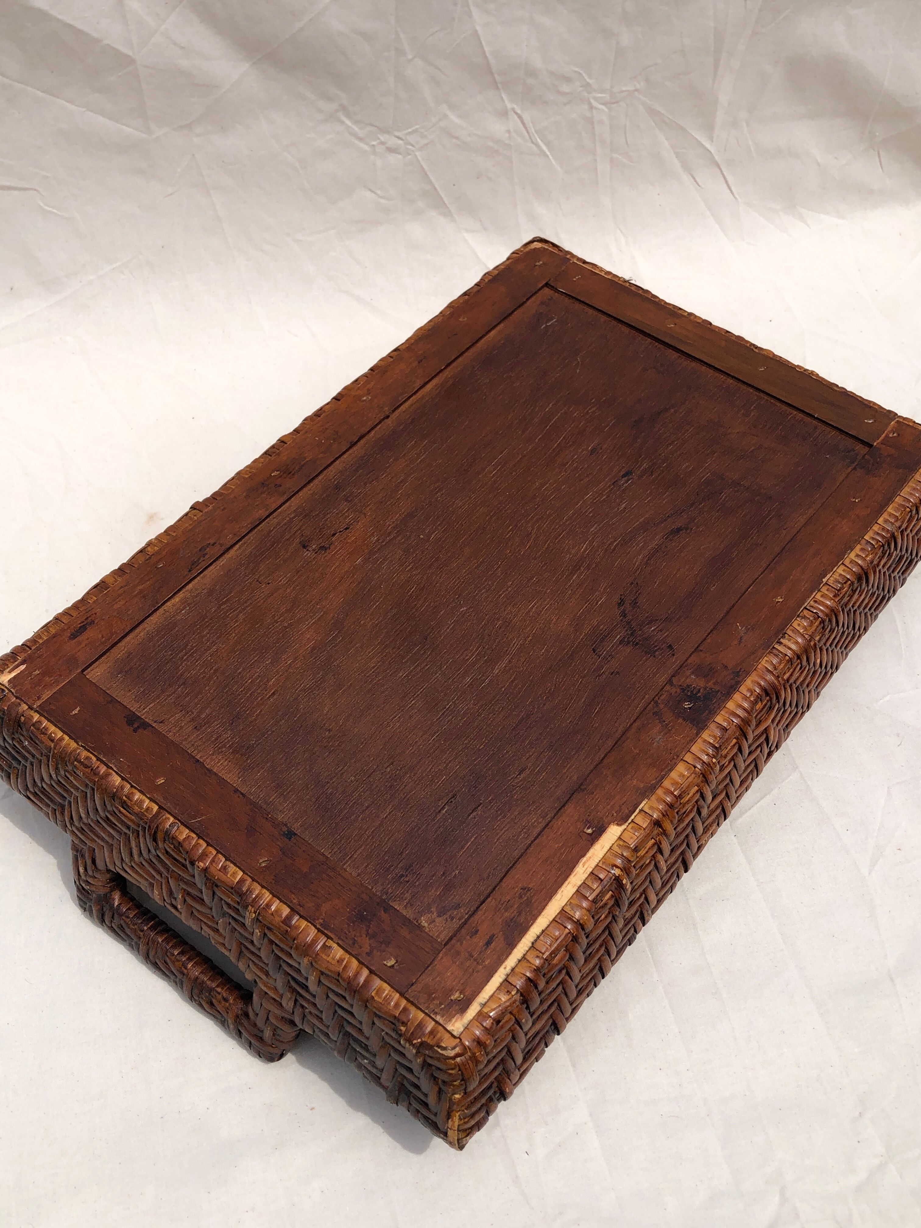 Pair of dark rattan trays