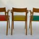 3 french design chairs chene light red yellow green 1960