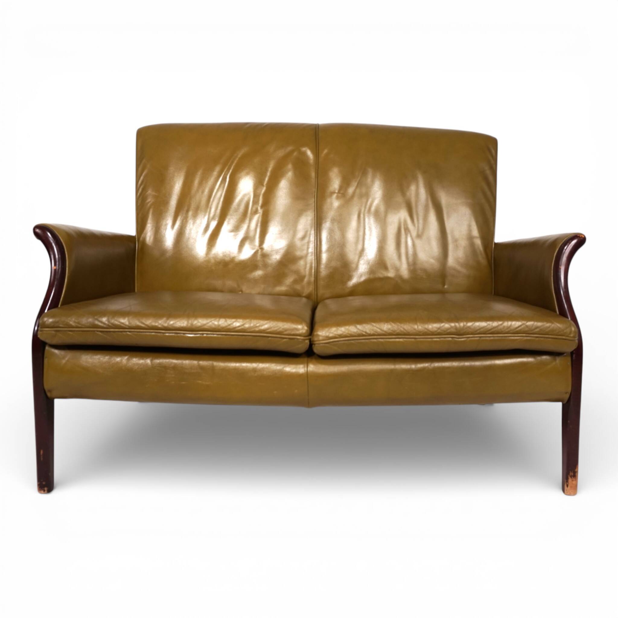 Two-seater green foam leather sofa Froxfield by Parker Knoll, 1960.