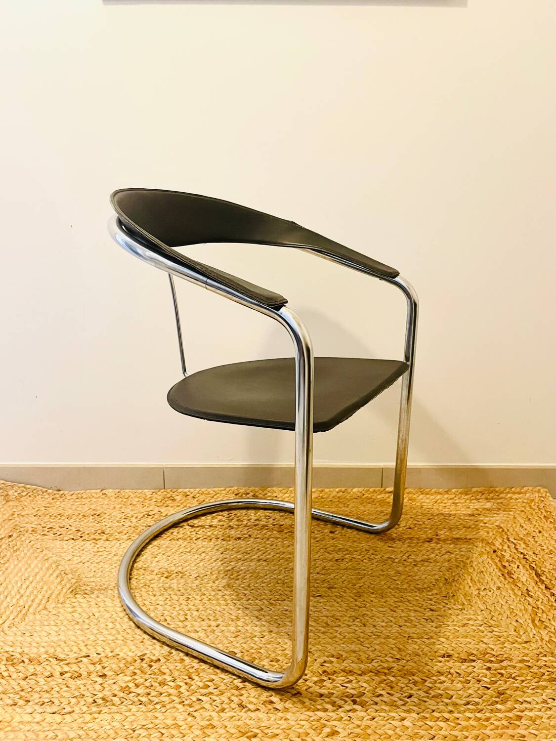 Arrben “Canasta” armchair or chair from the 80s in chrome steel and leather