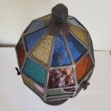 Lampe en fer forgé et vitraux par Augustin Louis Calmels, 1910