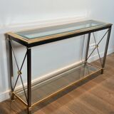 Console de style néoclassique en laiton doré et patine canon de fusil attribuée à la Maison Jansen