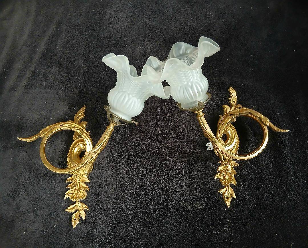 Art Nouveau Bronze Brass Wall Lights Louis XV Style