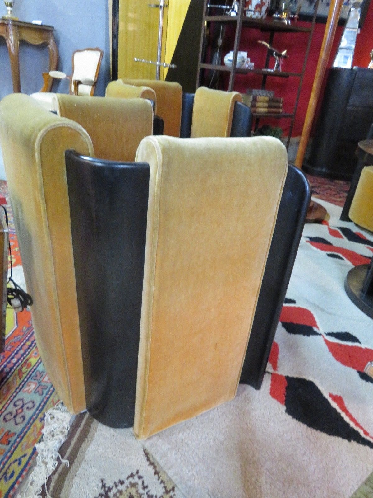 Set of 2 armchairs Art Deco 1950 velvet and blackened wood