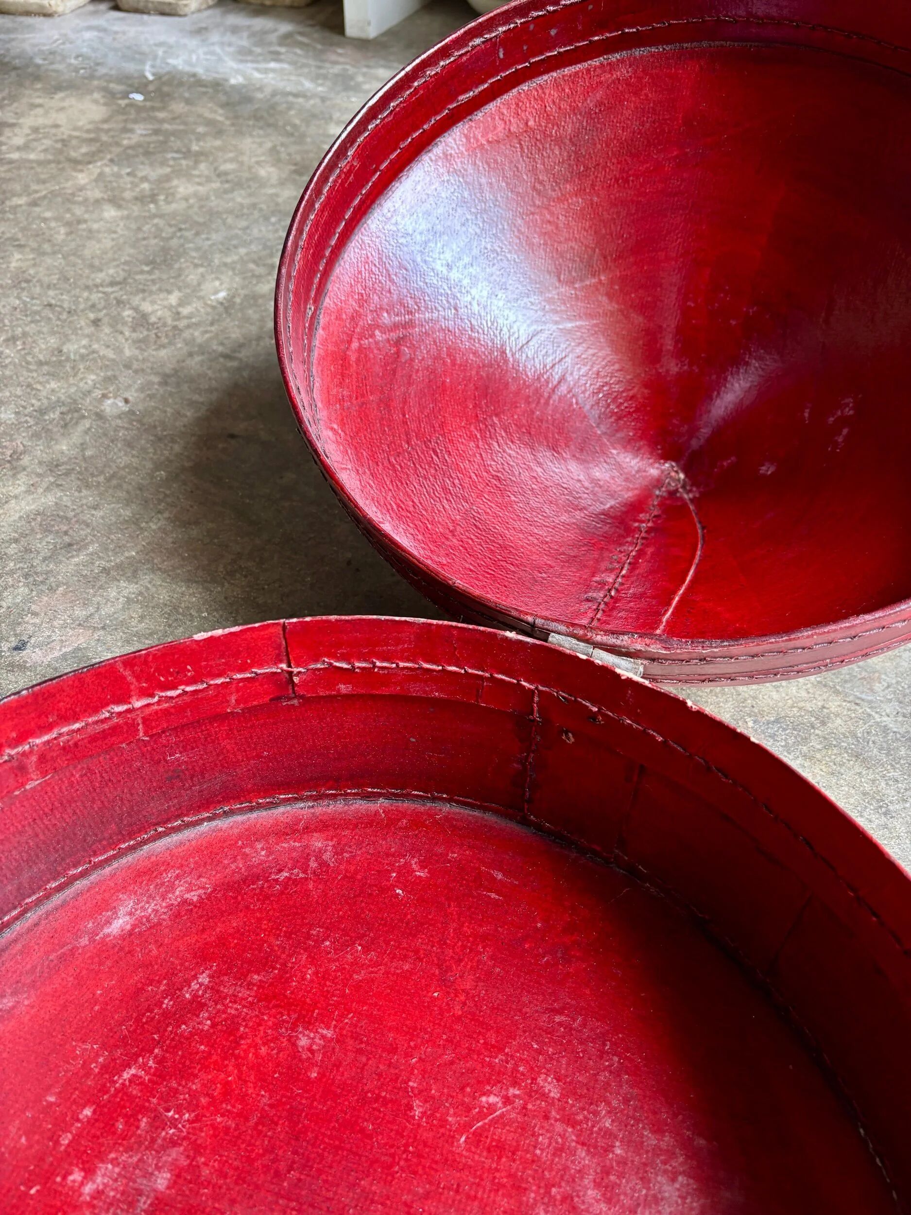 Red leather-covered hat box, China 19th century